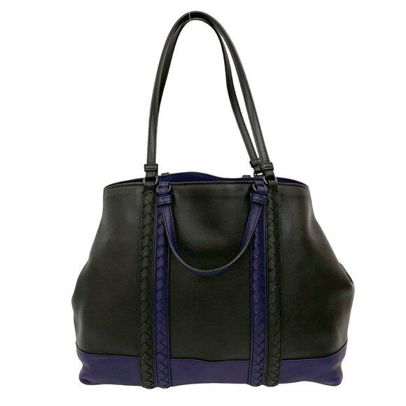 BOTTEGA VENETA Handbags - BOTTEGA VENETA Intrecciato Leather Tote Bag, Black/Blue, 83891